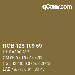 Color code: RGB 128 109 59 | qconv.com