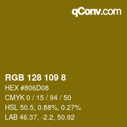 Color code: RGB 128 109 8 | qconv.com