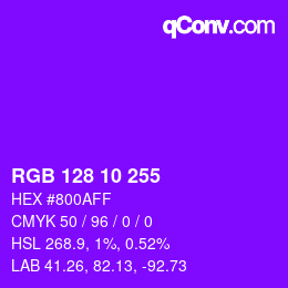 Color code: RGB 128 10 255 | qconv.com