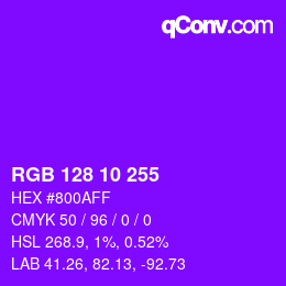 Color code: RGB 128 10 255 | qconv.com