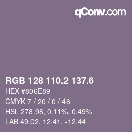 カラーコード: RGB 128 110.2 137.6 | qconv.com