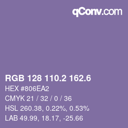 カラーコード: RGB 128 110.2 162.6 | qconv.com