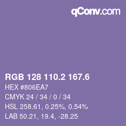 カラーコード: RGB 128 110.2 167.6 | qconv.com