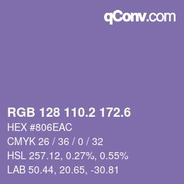 カラーコード: RGB 128 110.2 172.6 | qconv.com