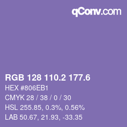 カラーコード: RGB 128 110.2 177.6 | qconv.com