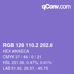 カラーコード: RGB 128 110.2 202.6 | qconv.com