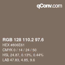 カラーコード: RGB 128 110.2 97.6 | qconv.com