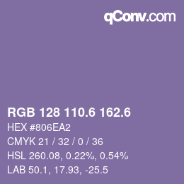 カラーコード: RGB 128 110.6 162.6 | qconv.com