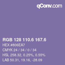 カラーコード: RGB 128 110.6 167.6 | qconv.com