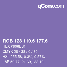 カラーコード: RGB 128 110.6 177.6 | qconv.com