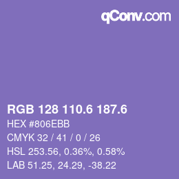 カラーコード: RGB 128 110.6 187.6 | qconv.com