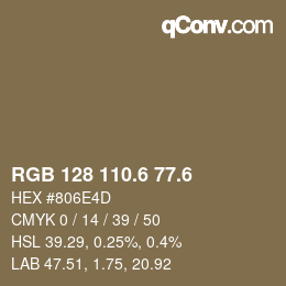 カラーコード: RGB 128 110.6 77.6 | qconv.com