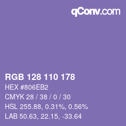 カラーコード: RGB 128 110 178 | qconv.com