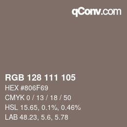 カラーコード: RGB 128 111 105 | qconv.com