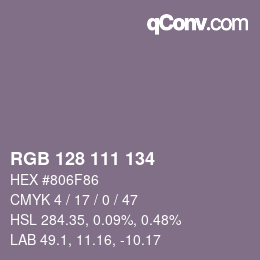 颜色代码: RGB 128 111 134 | qconv.com