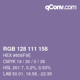 カラーコード: RGB 128 111 158 | qconv.com