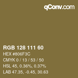 カラーコード: RGB 128 111 60 | qconv.com