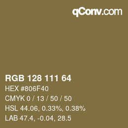 カラーコード: RGB 128 111 64 | qconv.com