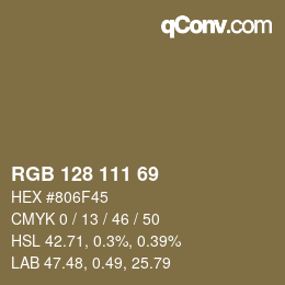 Color code: RGB 128 111 69 | qconv.com