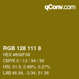 カラーコード: RGB 128 111 8 | qconv.com
