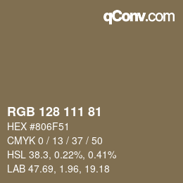 Color code: RGB 128 111 81 | qconv.com