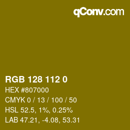 Color code: RGB 128 112 0 | qconv.com