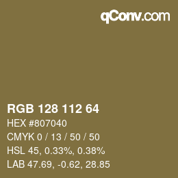 Color code: RGB 128 112 64 | qconv.com