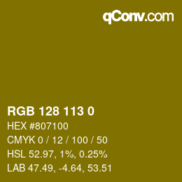 Color code: RGB 128 113 0 | qconv.com