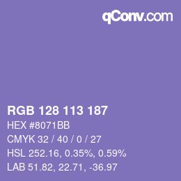 Color code: RGB 128 113 187 | qconv.com