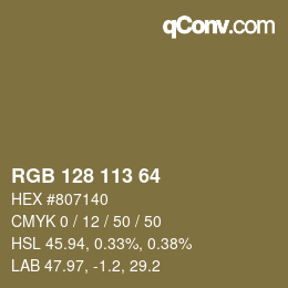 Color code: RGB 128 113 64 | qconv.com
