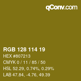 Color code: RGB 128 114 19 | qconv.com