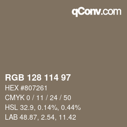 Color code: RGB 128 114 97 | qconv.com