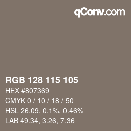 Color code: RGB 128 115 105 | qconv.com