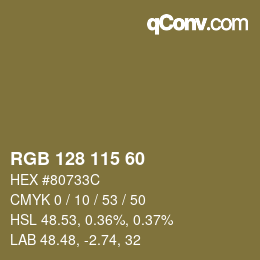 Color code: RGB 128 115 60 | qconv.com