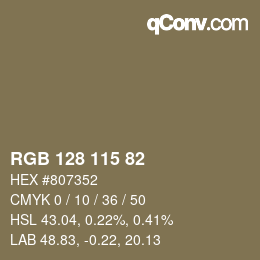 颜色代码: RGB 128 115 82 | qconv.com