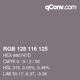 Color code: RGB 128 116 125 | qconv.com