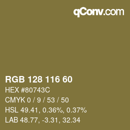 カラーコード: RGB 128 116 60 | qconv.com