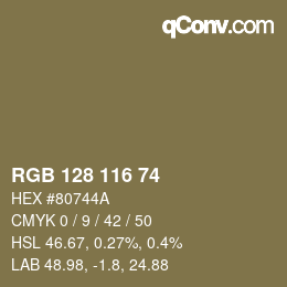 Código de color: RGB 128 116 74 | qconv.com