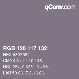 Color code: RGB 128 117 132 | qconv.com