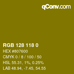 Color code: RGB 128 118 0 | qconv.com