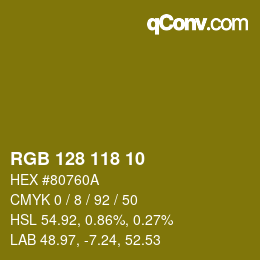 カラーコード: RGB 128 118 10 | qconv.com