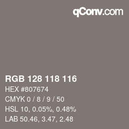 カラーコード: RGB 128 118 116 | qconv.com