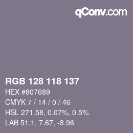 Color code: RGB 128 118 137 | qconv.com