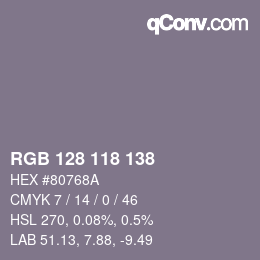颜色代码: RGB 128 118 138 | qconv.com