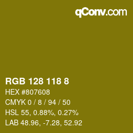 カラーコード: RGB 128 118 8 | qconv.com