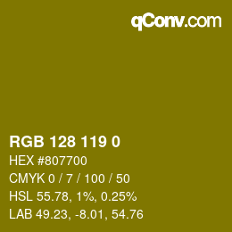 Color code: RGB 128 119 0 | qconv.com