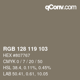カラーコード: RGB 128 119 103 | qconv.com