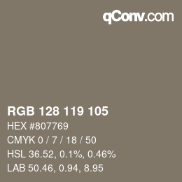 Color code: RGB 128 119 105 | qconv.com