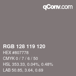 颜色代码: RGB 128 119 120 | qconv.com