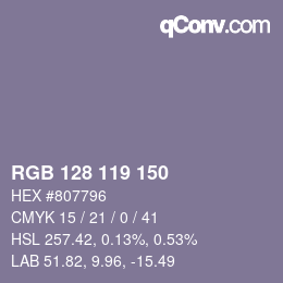 Color code: RGB 128 119 150 | qconv.com